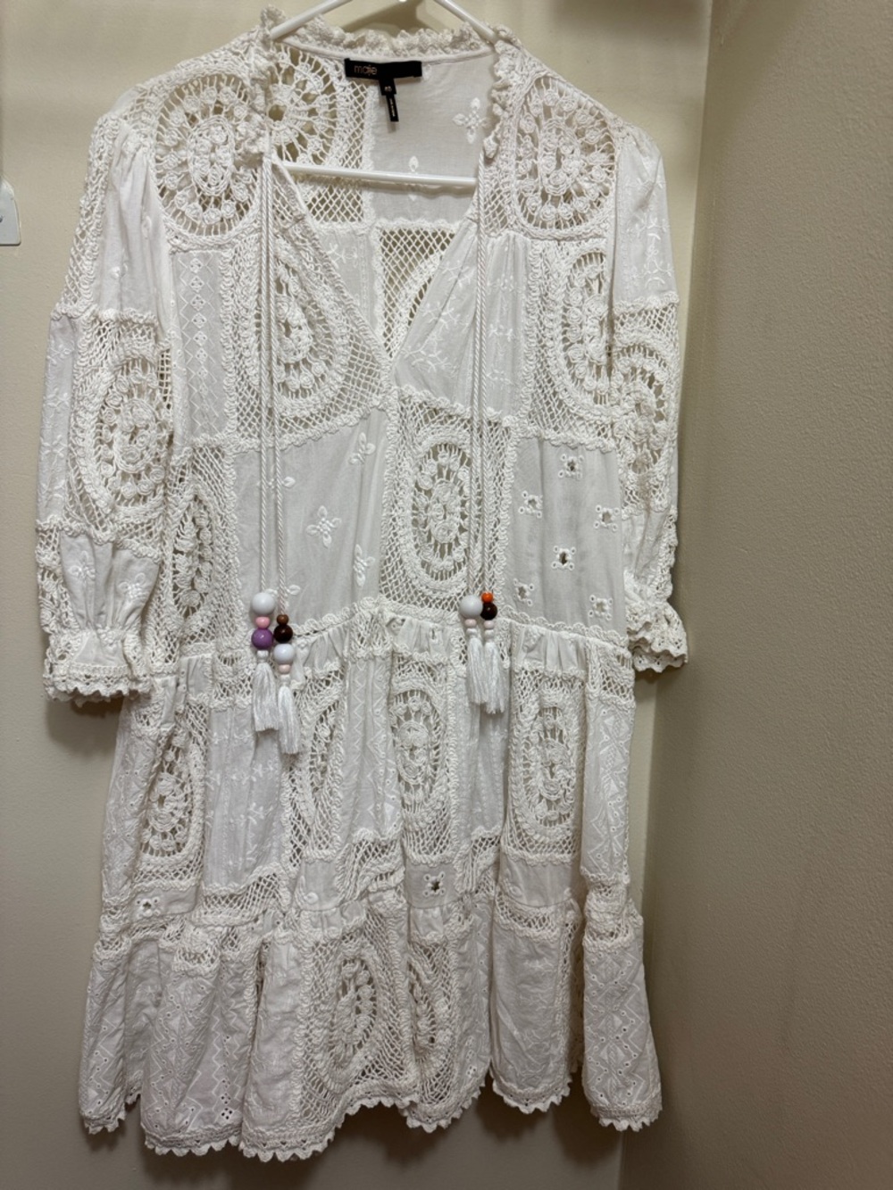 Maje White Crochet Lace Tunic Top